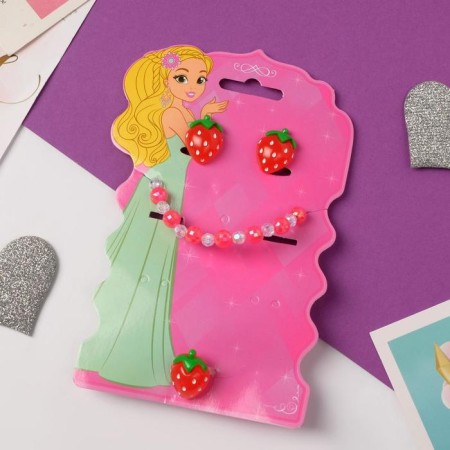 Set of children's "chosen" 3 subjects: clips, bracelet, ring, strawberries, colored-3