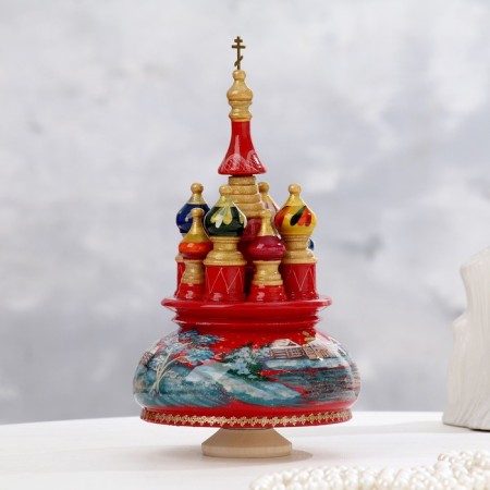 Musical souvenir "Temple", winter, red background, manual painting