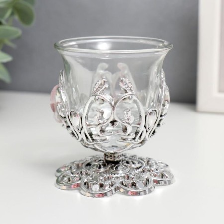 Glass 1 Candle "Pattern", silver color-1