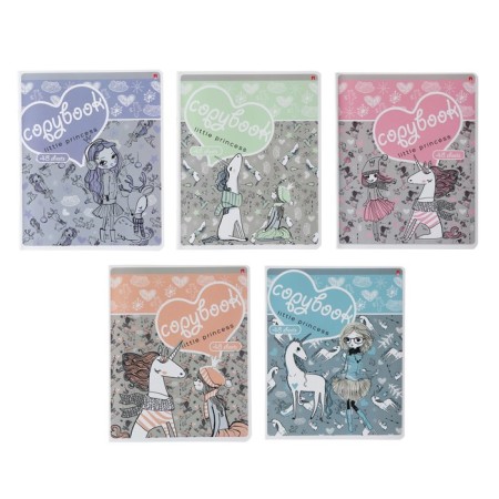Notebook of 48 sheets in the “Girl and Unicorn” cage, covered cardboard, matte lamination Soft Touch, mix