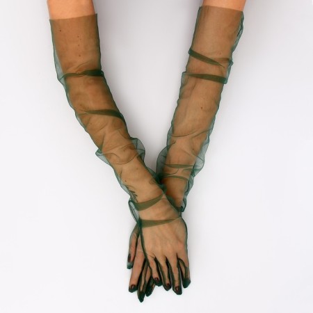 Carnival accessory- transparent gloves, dark green color-1