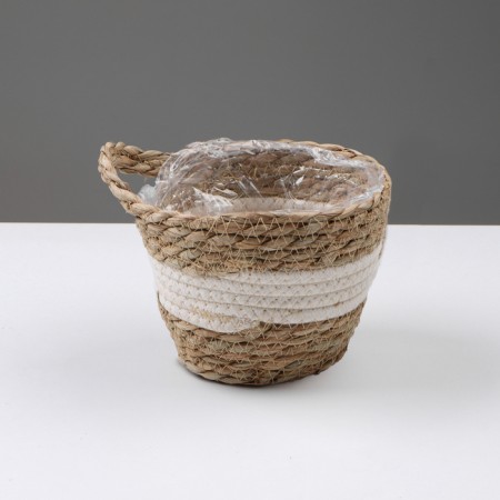 Kashpo wicker "Tanzania" with a pen, 15.5x15.5x13.5 cm, natural, white-1