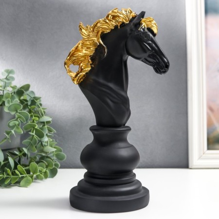 Souvenir Polystone "Chess Figure - Horse" Black with gold mix 27x11.4x14.2 cm-2
