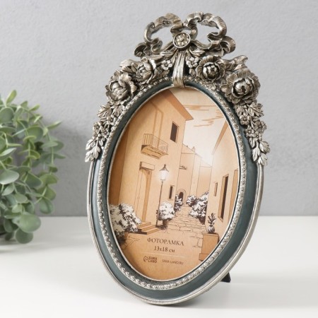 Photo frame Polystone 13x18 cm "Balt and flower wreath" Dark gray silver 16.8x1.7x25.5 cm-1