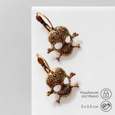 Earrings "Skull" in circles, color black gold