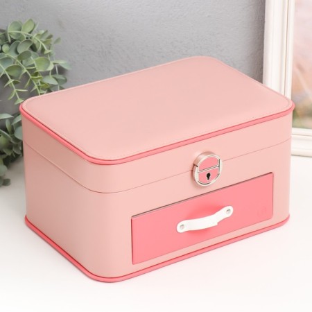 Casket to the leatherette for decorations "Sheila" pink with coral 25.5x18.5x14 cm