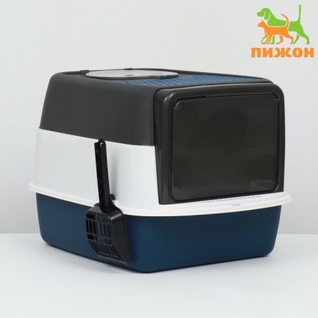 Closed transparent toilet 51 x 34 x 37 cm, blue+scoop