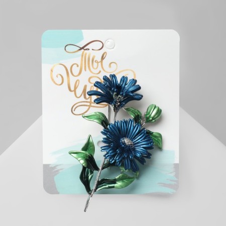 Brooch "Flowers" calendula, the color is blue-green in silver-1
