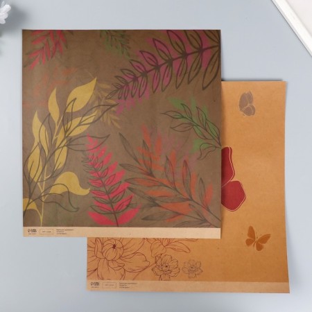 Scrapbooking paper bilateral "Crafts and leaves" density 180 g 30.5x32 cm-1