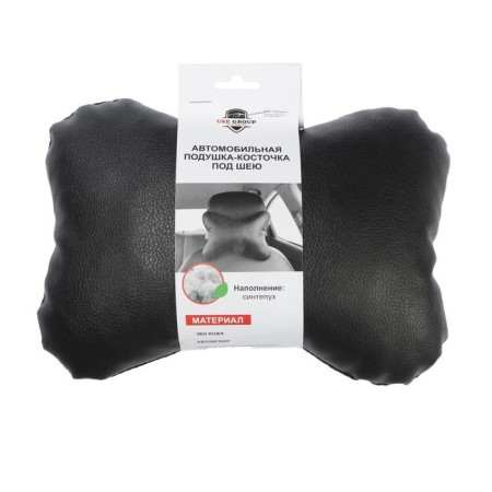 Car bone pillow, on the headrest, eco -leather, black, 16x24 cm-8