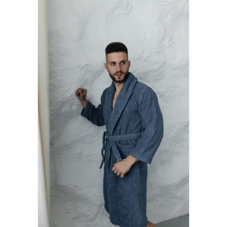Tainted male bathrobe, size 50, blue color-4