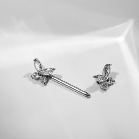 Piercing for the chest "Butterflies", white color in silver-1
