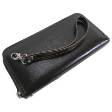 Women's wallet with a zipper, 3 departments for bills, for coins, for credit cards, a dark brown color