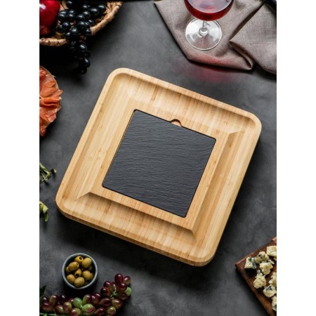 Set for the supply of cheese "Maasdam", 4 knives, bamboo, shale board-5
