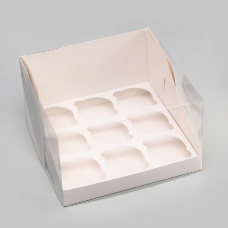 Confectionery folding box for 9 cupcakes white 23.5 x 23 x 14 cm-1
