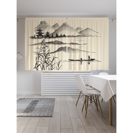 Photostes "A boat walk in Japan", Saten, size 145x180 cm, 2 pcs