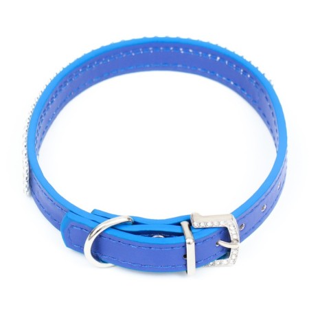 A collar with rows of 4 rows and rhinestones on a buckle, 38 x 1.5 cm, Osh 26-33, blue-1