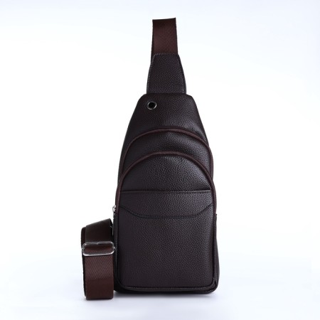 Male sling bag made of artificial leather, brown color-2