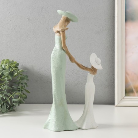 Souvenir Polystone "Mom with daughter" Green with wood color15.5x9.5x30 cm-3
