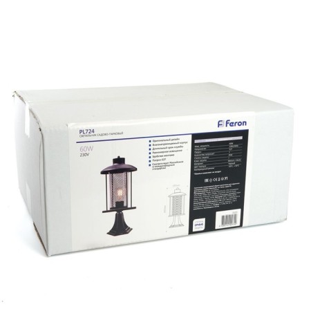 Sadovo-park lamp Feron PL724, IP44, E27, 60 W, 180x180x400 mm, black color-5