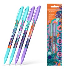 Set of ballpoint pens 4 pieces Erichkrause U-109 Stick & Grip Tropical Node 1.0mm, blue color