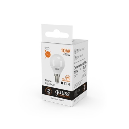 LED LED ELEMENTARY 10W ball 3000K TEP. Bel. E14 710lm Gauss 53110-3