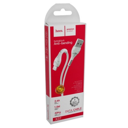 Hoco X37, Lightning cable - USB, 2.4 A, 1 m, PVC braid, white-3
