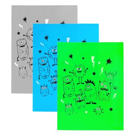 A4, 180 μm folder, calligrata "monsters", translucent, with a print. Mix