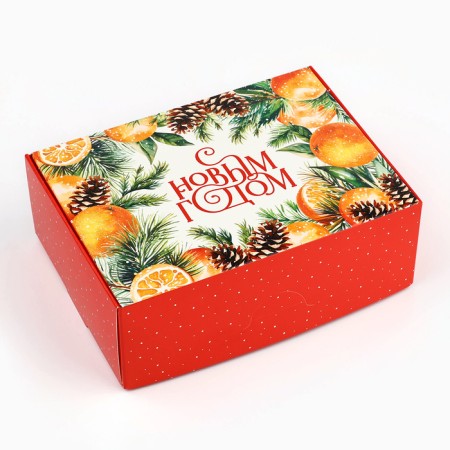 Folding box "Happy New Year", oranges, 14 x 10 x 5 cm, new year-1