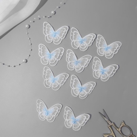 Knitted elements "Double butterflies", 5 × 4 cm, 10 pcs, blue/white color-1