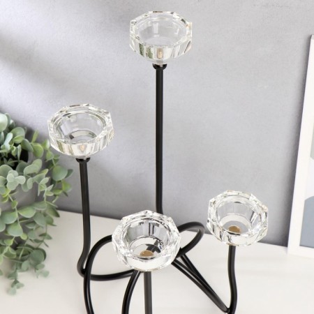 Climber Metal, glass for 4 candles "smoothness" black with gold 36.5x16x15.5 cm-3