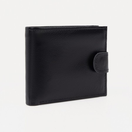 Male purse on a button, for bills, for cards, for coins, black color