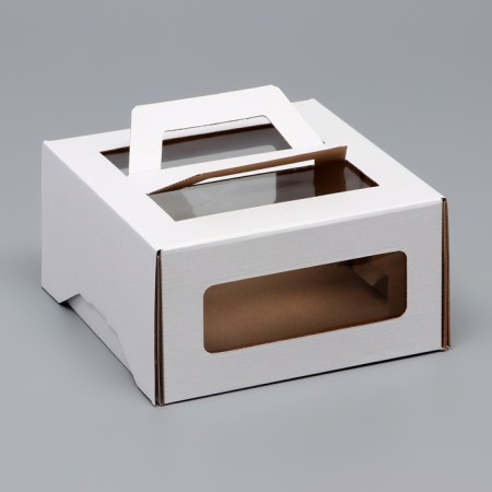 Box for cake 2 windows, with handles, white, 21 x 21 x 11 cm-1