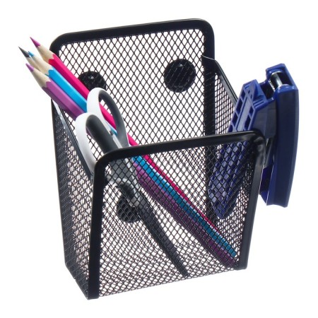 Standing for writing accessories on magnets, for magnetic boards, mesh, metal, black-3