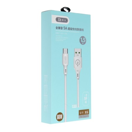 BYZ X6, Type -C cable - USB, 66 W, 5 A, 1.5 m, PD, silicone, white-3