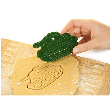 Tank cookies, cutting, stamp, 10.5 × 6.5 × 1.5 cm, green color, 10.5 × 6.5 ×-4