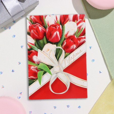 Gatter Postcard "March 8" glitter, red background, 6x8.5 cm