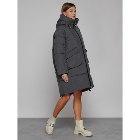 Coat insulated winter female, size 42, dark gray color-2