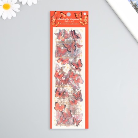 Stickers for creativity "butterflies red on cells" set of 3 sheets 6x21 cm-2