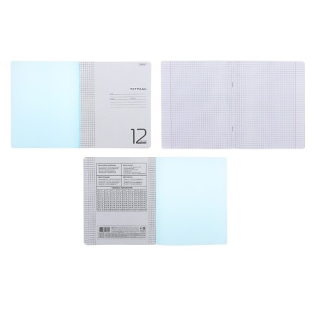 Notebook 12 sheets in the cage "Blue", plastic cover, block 65 g/m2-1
