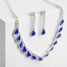 Set 2 objects: earrings, necklace necklace drops, blue-white color in silver, 45 cm