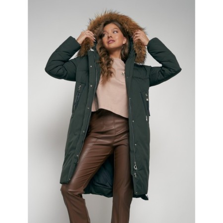 Coat insulated winter female, size 46, dark green color-11