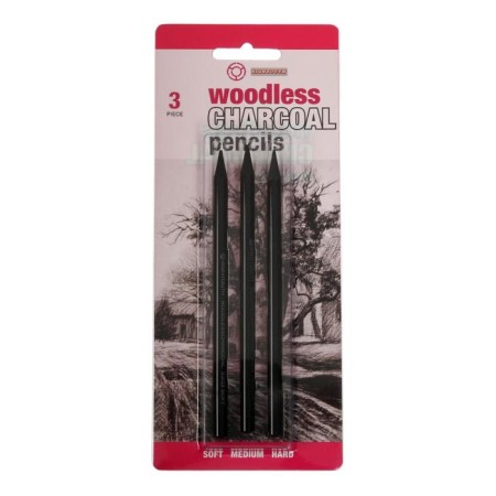Coal pencils, black, 3 pieces in the set (1 rod-soft, 1 rod-medium, 1 rnot)