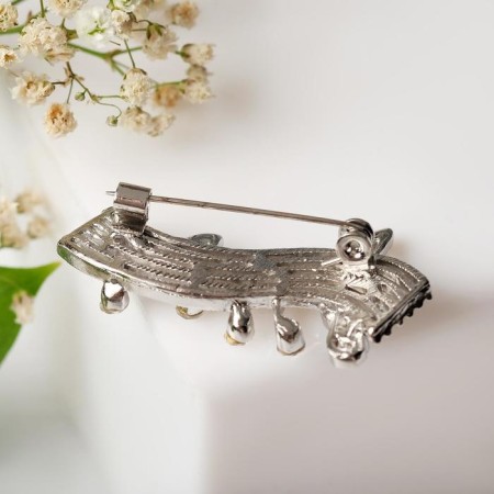 Brooch "Notes" melody, white color in silver-1