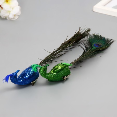 Fluffy on the clothespin "Tropical bird with peacock pen" MIX 5.5x8x35 cm