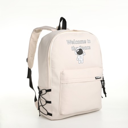 School backpack of textiles on a zipper, 3 pockets, white color-2