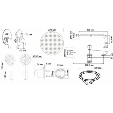 Shower system Esko set_7in1, built -in, tropical shower, shower set, pouring 200 mm-1