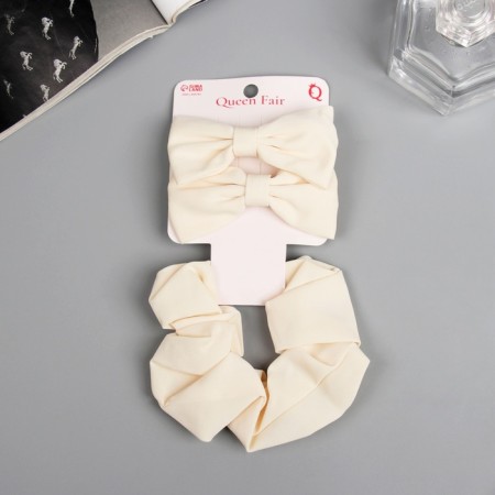 Hair set "Felicia" (elastic band 7 cm, 2 clamps 6.5 cm) style, milk