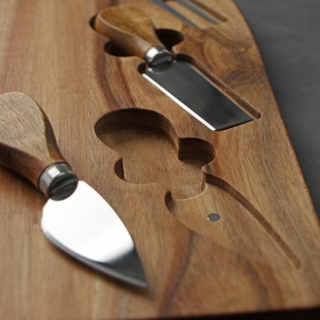 Set for feeding cheese Magistro Bottle, 3 knives, 48 ​​× 17 × 1.5 cm, acacia-2