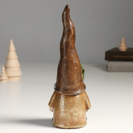 Polystone souvenir "Santa Claus in a cap with a spruce branch and cones" 9x7.5x25.5 cm-2